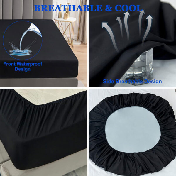 Black Waterproof Mattress Protector Fitted Cover - WMP-Black - Image 3