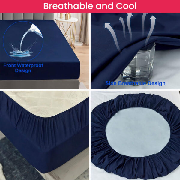 Blue Waterproof Mattress Protector Fitted Cover - WMP-Blue - Image 4