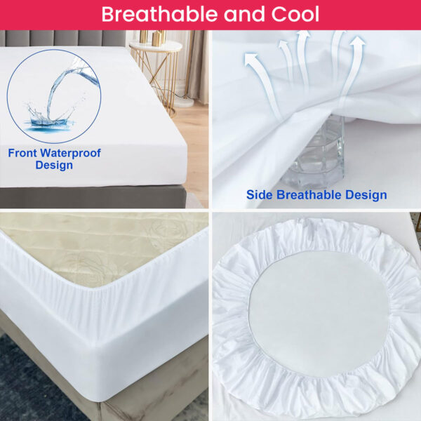 White Waterproof Mattress Protector Fitted Cover - WMP-White - Image 3